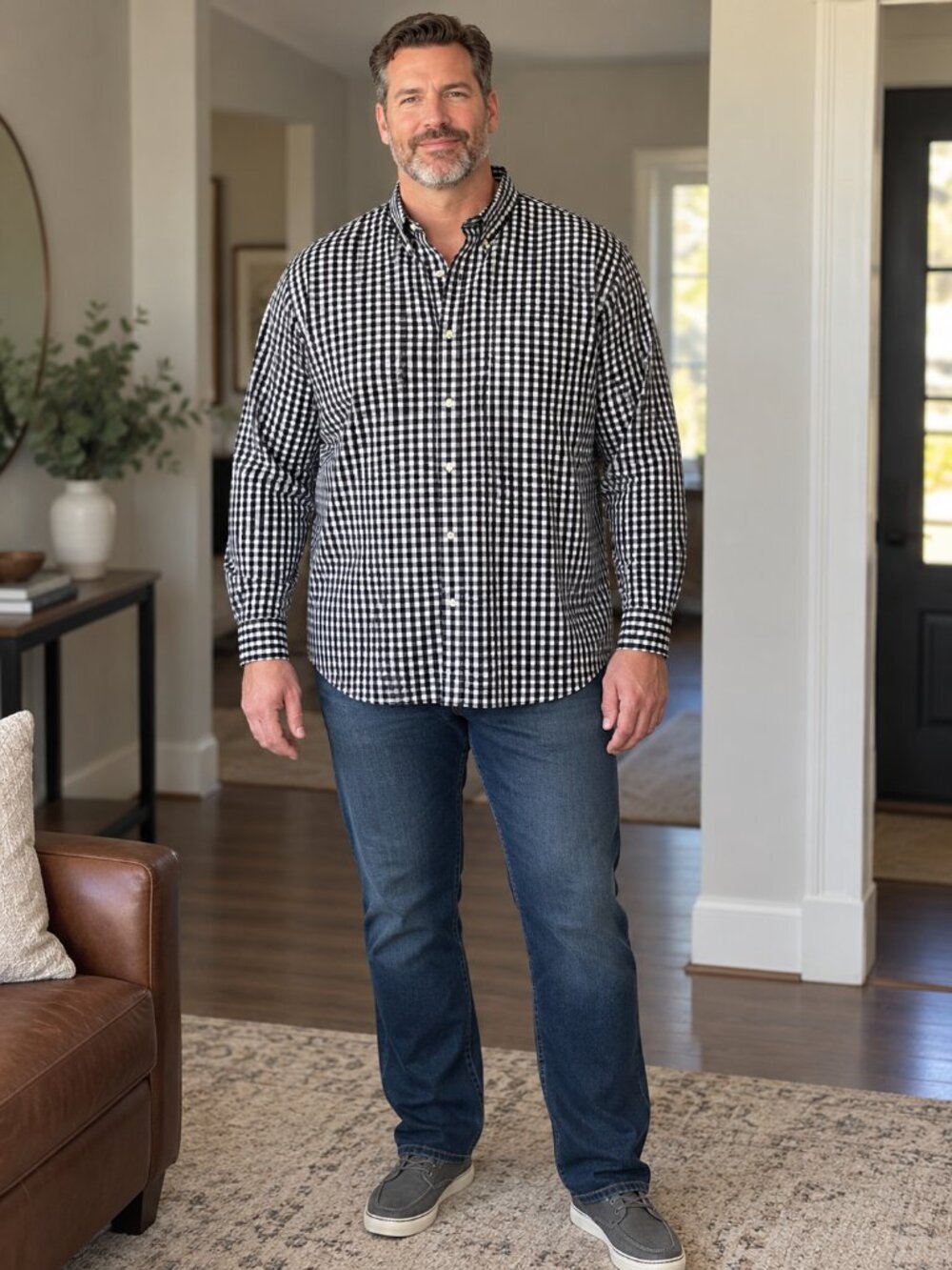 Arrow Men's 3XLT Black White Gingham Button Down Shirt